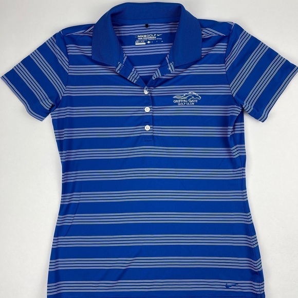 Nike Golf Tour Performance Polo Womens Small Blue Striped Griffen Gate Golf Club - Picture 1 of 8